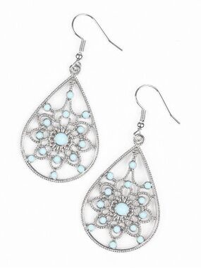 A Flair For Fabulous - Teardrop Filigree Earrings with Light Blue Accents